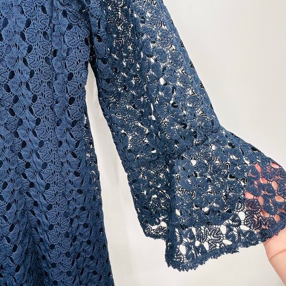 Chris Mclaughlin Womens Lace Overlay Dress Dark Blue 3/4 Bell Sleeve Size 16 - Picture 6 of 9